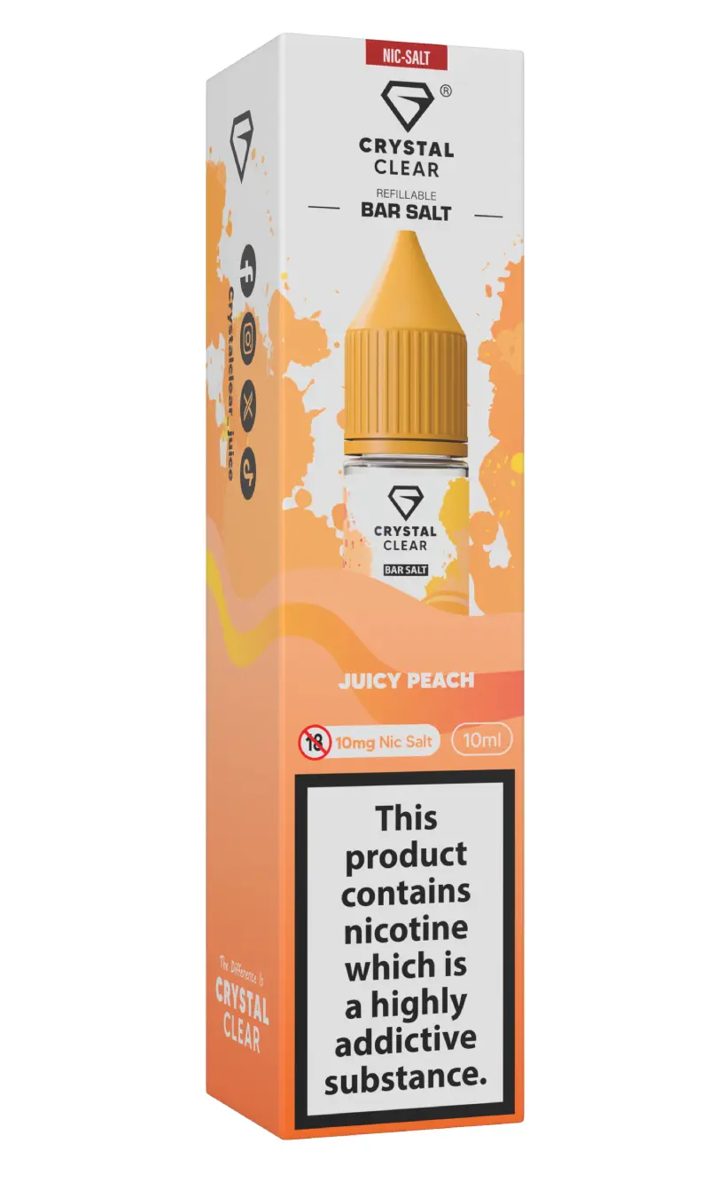 Juicy Peach Nic Salt E-Liquid by Crystal Clear Bar Salts 10ml