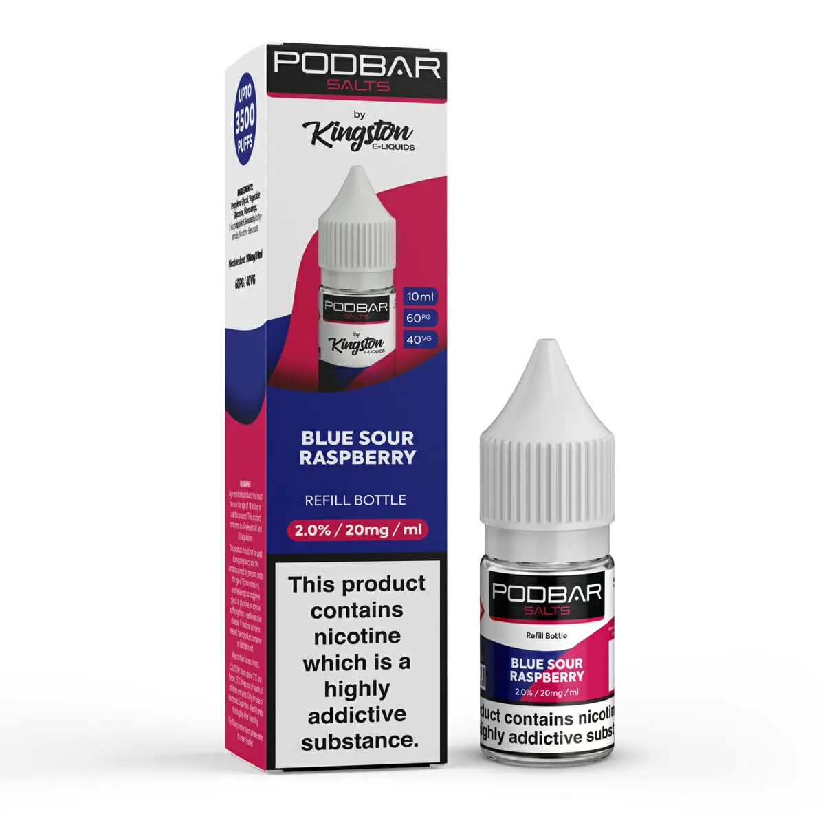 Blue Sour Raspberry Nic Salt E-Liquid by PodBar Salts by Kingston 10ml